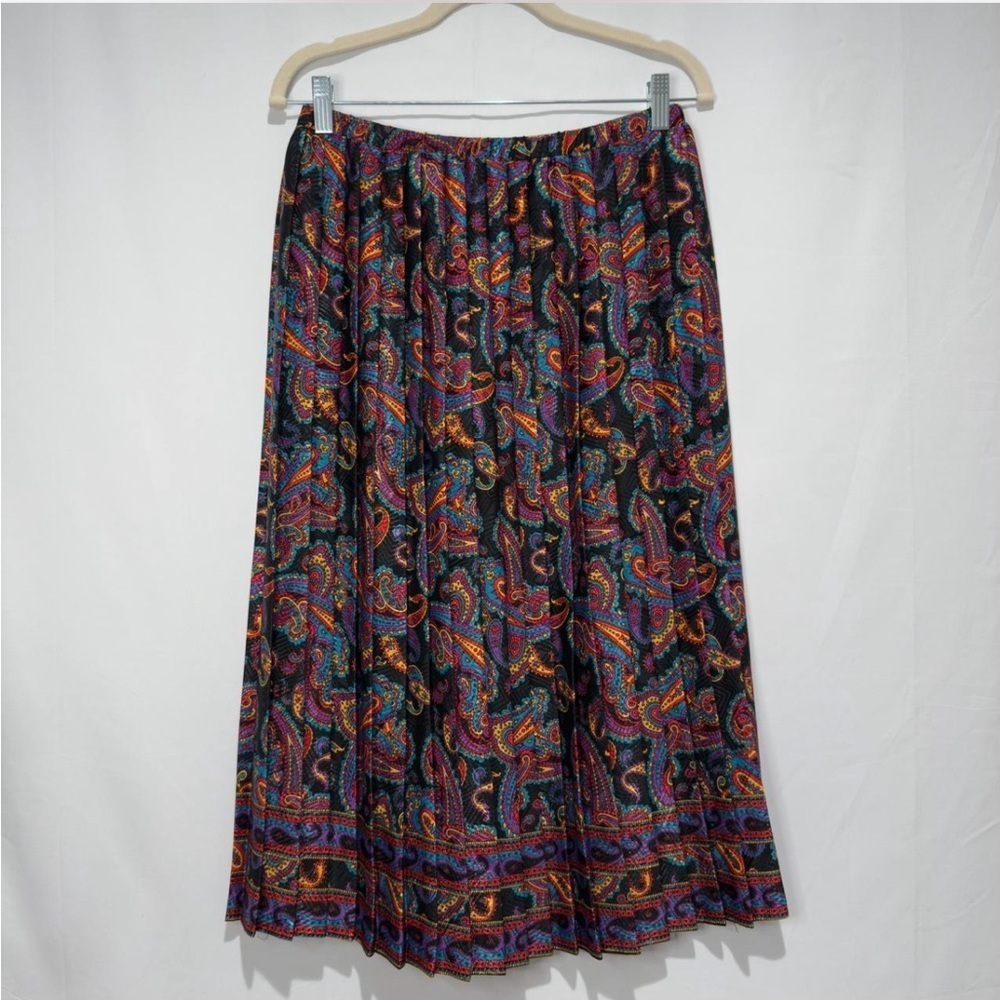 Vintage Boutique 80s Paisley Pleated Midi Skirt NWT, Fall Retro Boho Party Look